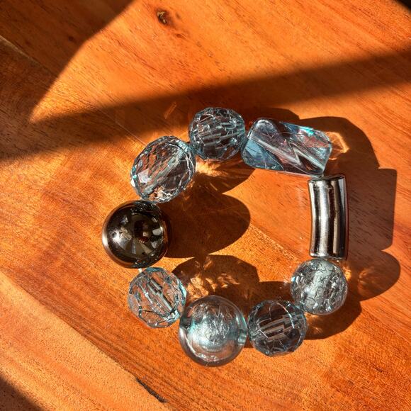 Blue and Silver Beaded Bracelet - Picture 6 of 8